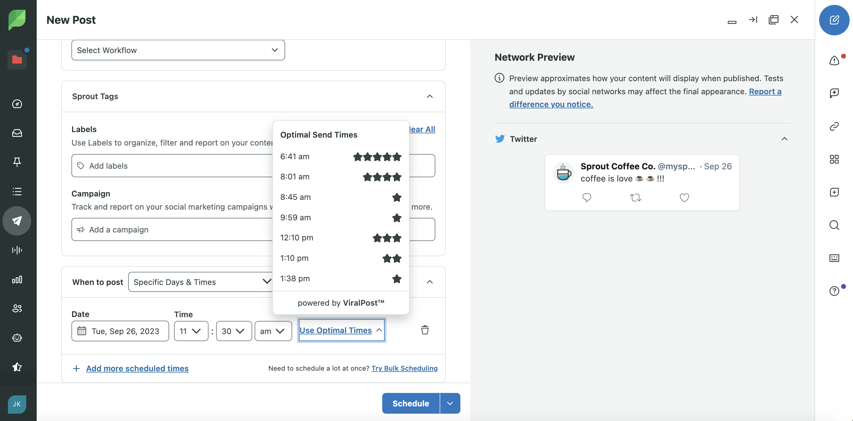 Sprout's Optimal Send Times powered by ViralPost™.