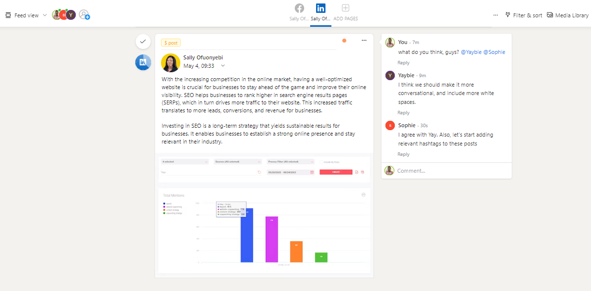 Dashboard of the social media scheduling tool, Planable